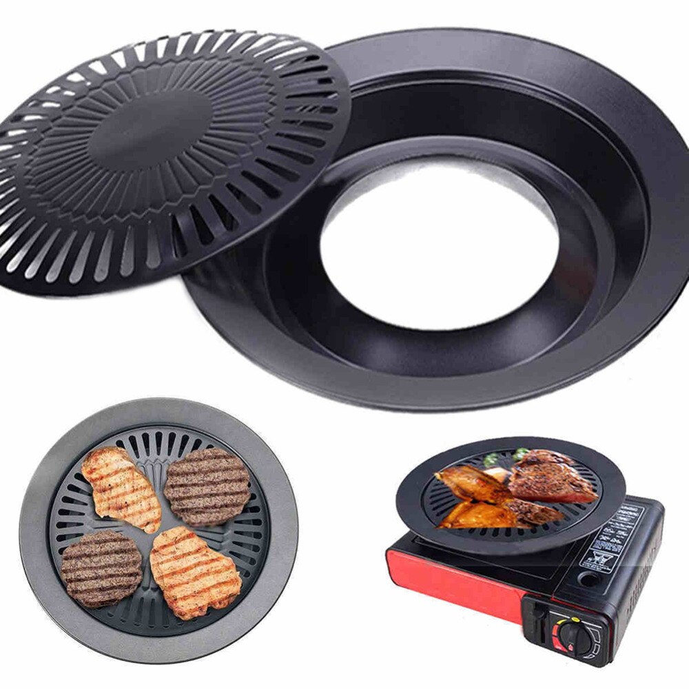 Ronde Rookloze Barbecue Bakken Pan Barbecue Grill Met Borstel Non-stick Barbecue Pan Roosteren Lade Keuken Bbq Koken Gereedschap