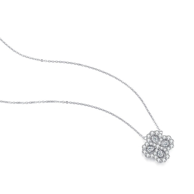 Luxe 925 en argent Sterling pendentif collier pour femmes quatre feuilles longue chaîne collier de bijoux de mariage collier de plata