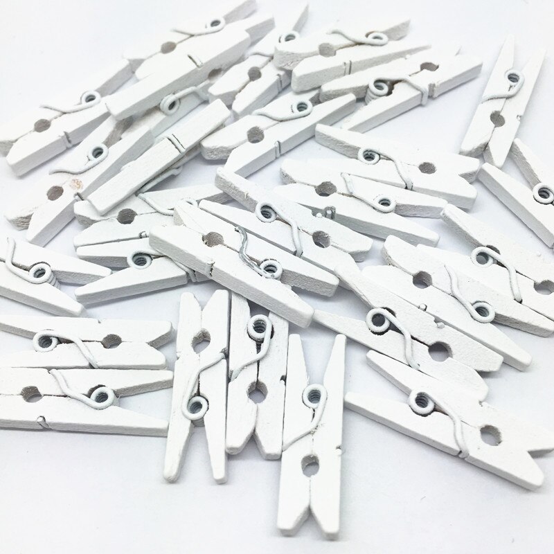 200 stuks 25mm mini houten knijpers wasknijpers clips bruiloftsversieringen scrapbooking ,14 kleuren: Wit