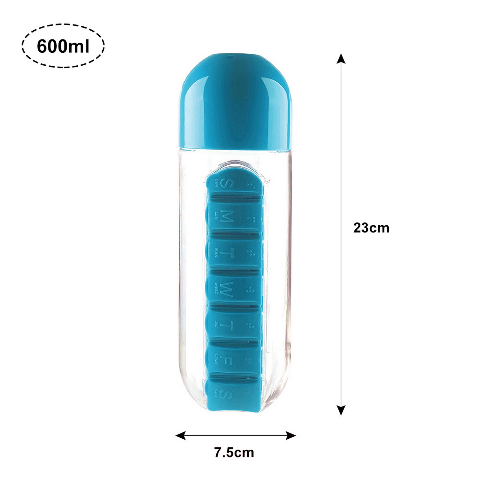 600Ml Sport Plastic Water Fles Combineren Dagelijks Pill Boxes Organisator Drinken Flessen Lekvrije Fles Tumbler Outdoor