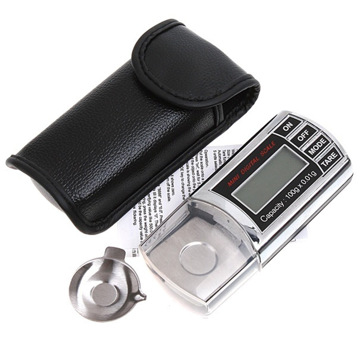 Mini digital vægt bærbar lcd digital lommevægt præcis balance med bakke i rustfrit stål og lædertaske til smykker