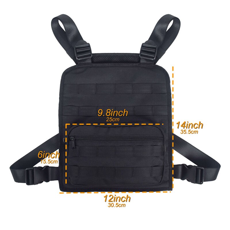 Bolso de aparejo en el pecho para mujer y hombre, bolsa cruzada de gran capacidad, estilo callejero, estilo hip hop, oxford, color negro