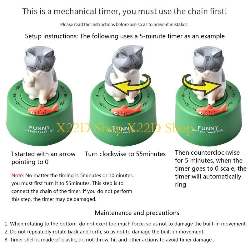 X22d Huishoudelijke keukentimer Cartoon voor katvormige kooktimer Baktimer Kookalarm Keukenaccessoires Plastic mate