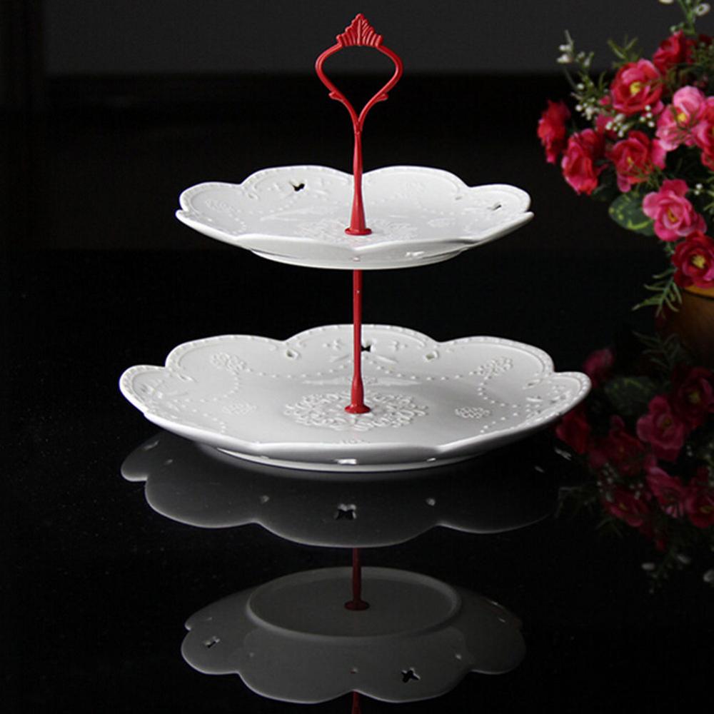 2/3 Tier Plastic Cake Plate Stand Afternoon Tea Wedding Plates Party Tableware Cake Shop Two/Three Layer Cake Rack not Plates: 2tie red