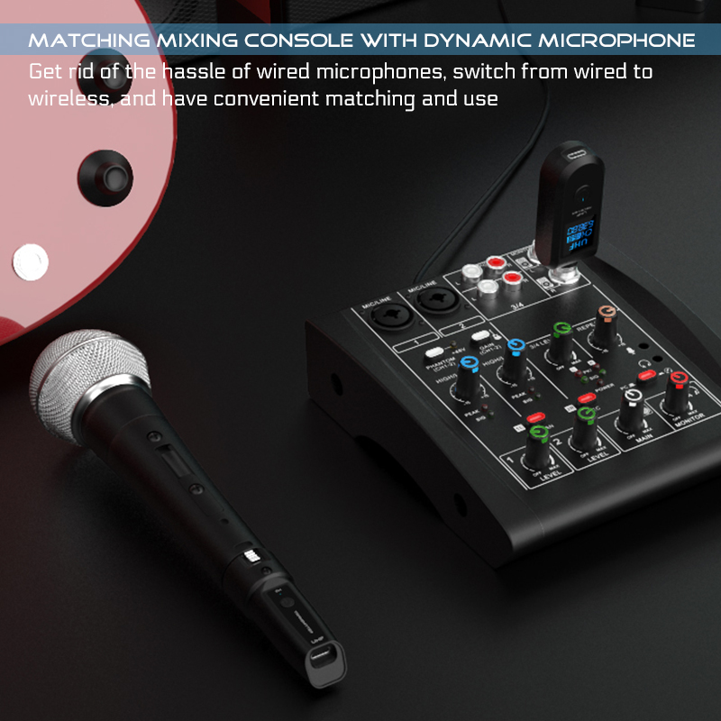 Wired to Wireless microphone Converter system transmitter and receiver for Dynamic Microphone Guitar Audio Mixer PA System