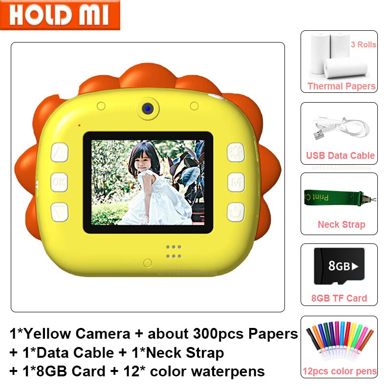 Fotocamera per bambini WIFI stampa istantanea fotocamera stampante termica Wireless WIFI telefono stampante 32GB Card 1080P HD giocattolo per fotocamera digitale per bambini: 8GB-pen-yellow