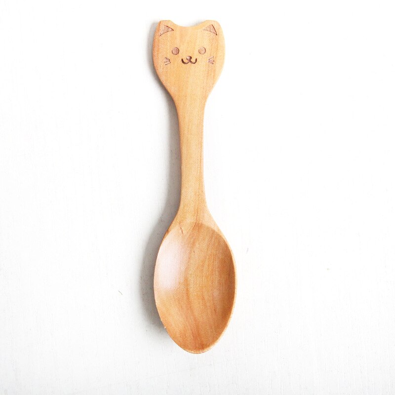Cuchara de alimentación de dibujos animados para niños, cucharilla creativa de madera para comida infantil: 8