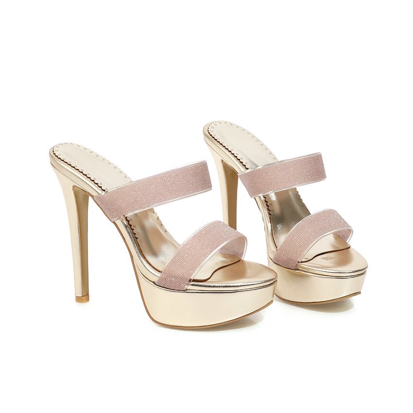 Qutaa platform slingback zomer dames pumps open teen pu leren sandalen dunne hak instappers damesschoenen maat 34-43: Goud / 3