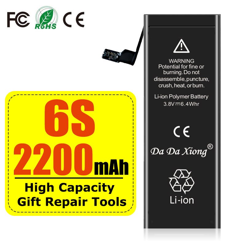 Batería de alta capacidad para teléfono móvil, paquete con sello de ciclo 0, para iPhone 4, 4S, 5, 5S, 5C, SE , 6, 6S, 7, 8, SE2 Plus, X, XR, XS, 11 Pro Max: For 6S 2200mAh