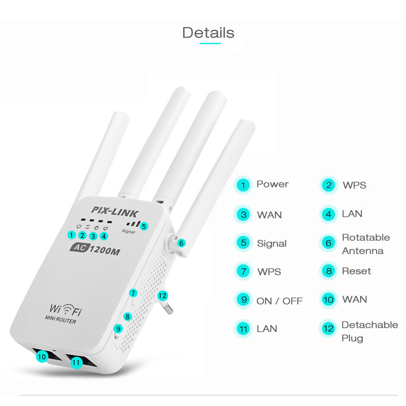 1200Mbps Wall Plug Router AC1200 Wireless Wi-Fi AP Wifi Repeater Router Extender Booster 2.4/5GHz Wifi Amplifier Long Range