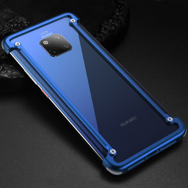 Padcover airbag metal quadro forma à prova de choque caso do telefone para huawei companheiro 20 rs 20x 20 pro luxo telefone pára-choques com filme traseiro presente: for Mate20Pro and RS / Blue