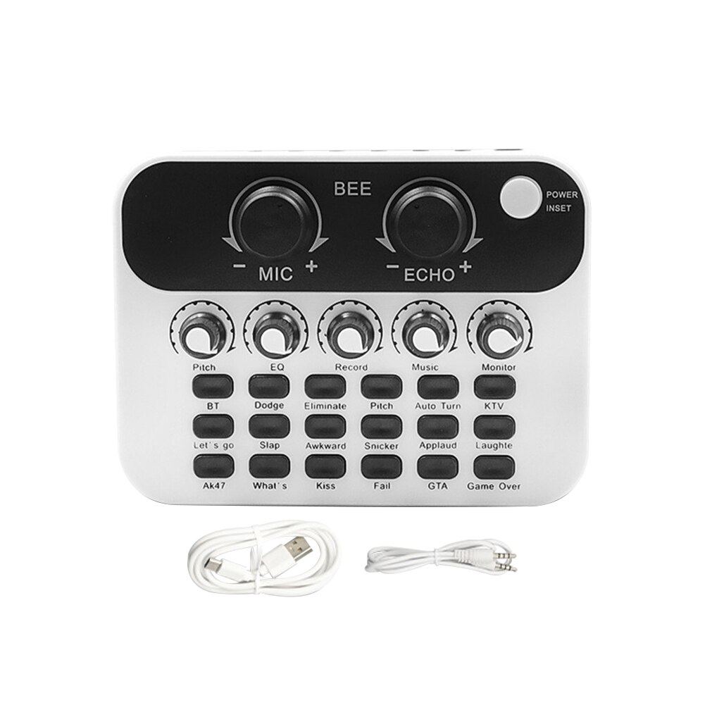 V8 Live Sound Card Online Singing Adjustable Voice Changer Durable Home Audio KTV Games For PC Computer Accessories: White