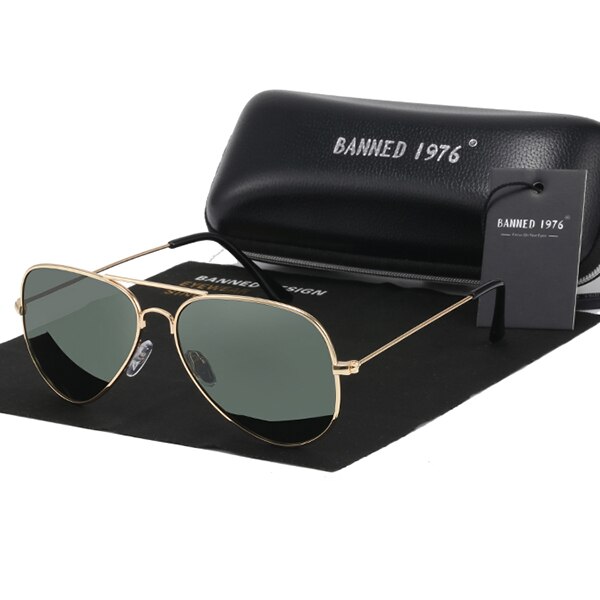 VERBODEN 1976 classic HD gepolariseerde metalen frame zonnebril klassieke vrouwen mannen feminin óculos vintage bril: gold deep green A2