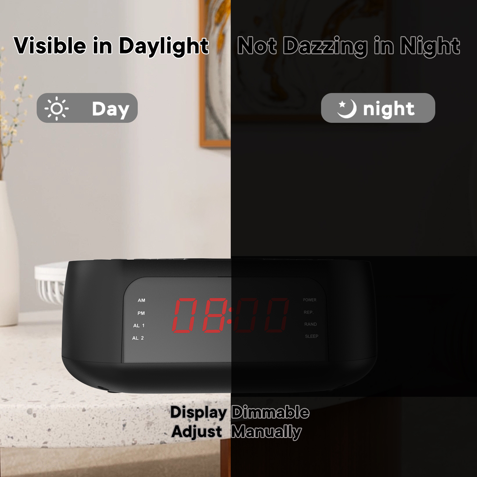CD Player Alarm Clock with Remote,CD/MP3 Bluetooth FM radio with Speakers,USB charger,Dimmable LED display,dual alarms bedroom