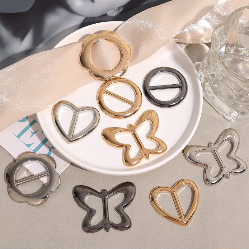 Broches para bufanda de mariposa y corazón para camiseta, broche con hebilla para bufanda de seda, Clip para anillo para chal, sujetador para bufandas, accesorios de Pin con botón anudado