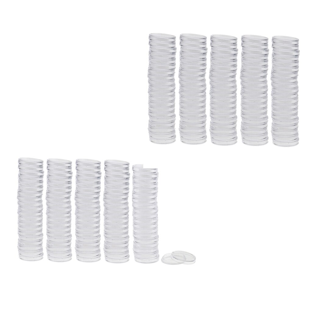 200pcs 22mm Clear Round Plastic Coin Capsule Container Storage Holder Case