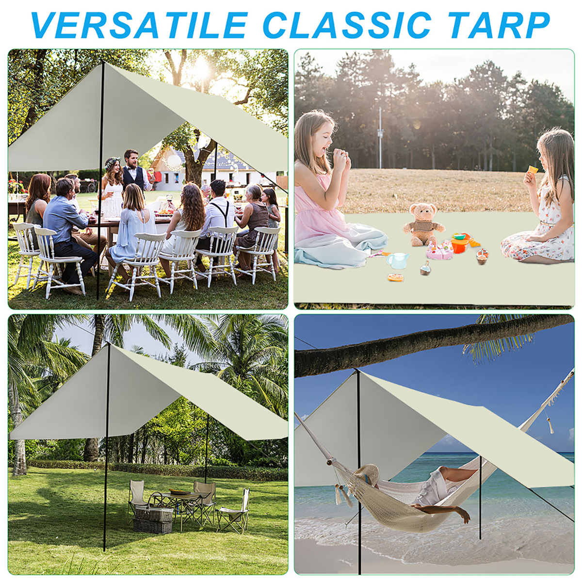 Camping tent, portable hammock tarp, upgraded polyester 3000mm awning, includes tent stakes and carrying bag, easy to set up