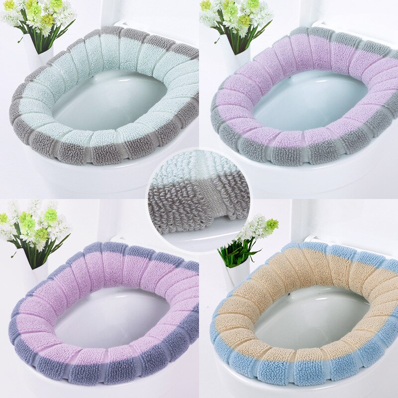 1Pcs Keep Warm Pumpkin Pattern Closestool Mat Double Color Bathroom Accessories Knitting O-shape Home Decor Toilet Seat Cover
