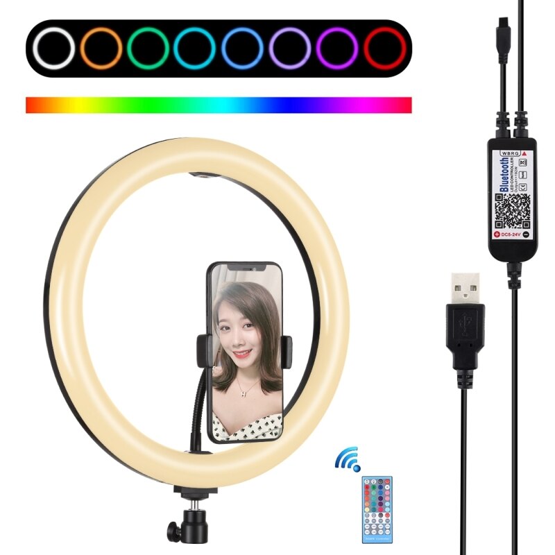 Puluz 11.8 "30 Cm Rgb Dimbare Led Dual Kleurtemperatuur Led Gebogen Diffuse Licht Ring Vlogging Selfie Fotografie Video licht: Black