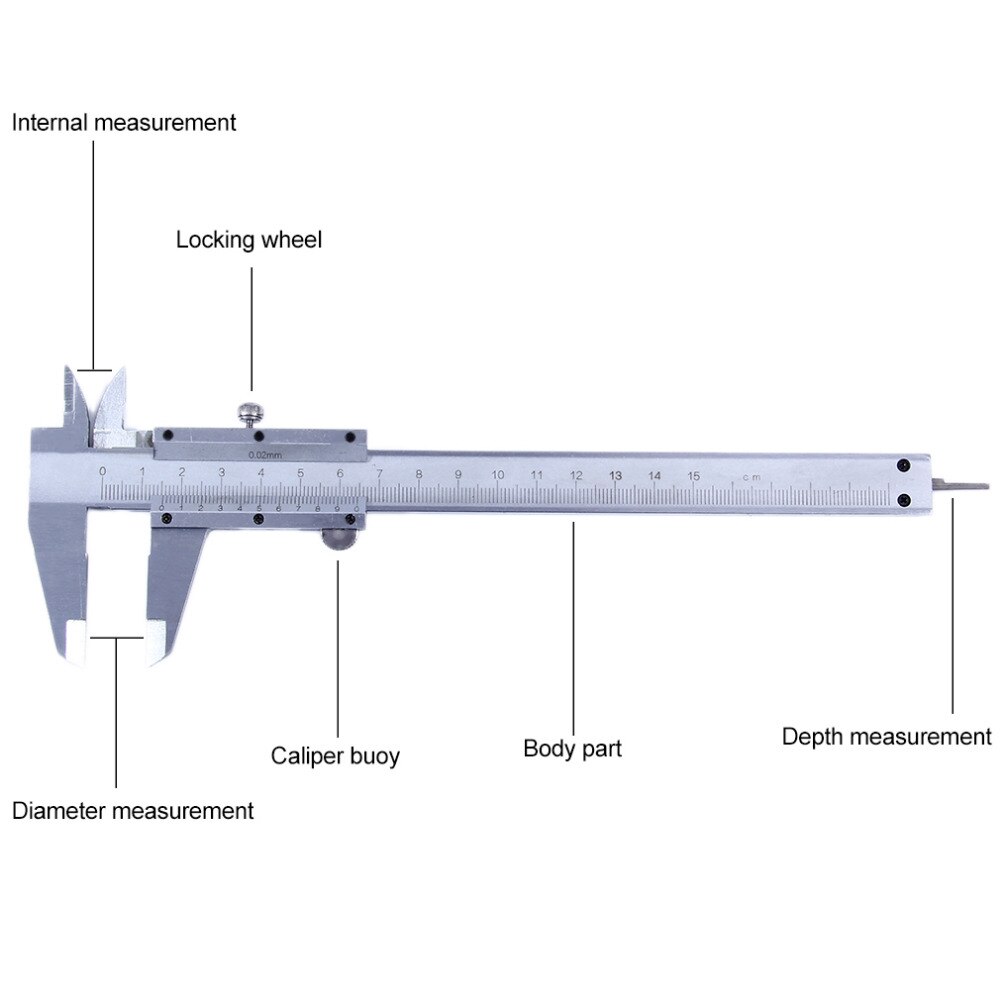 Practical Vernier Caliper 6" 0-150mm/0.02mm Metal Carbon Steel Calipers Gauge Micrometer Measuring Tools