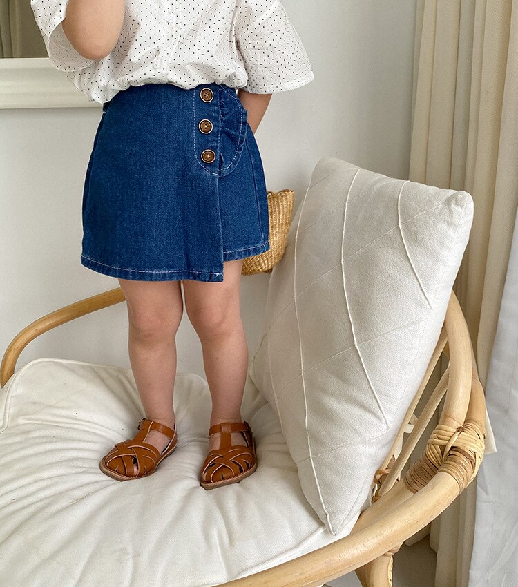 Style coréen filles mignonnes 3 boutons jupe-culotte denim décontracté tout-match jupe divisée: 12M