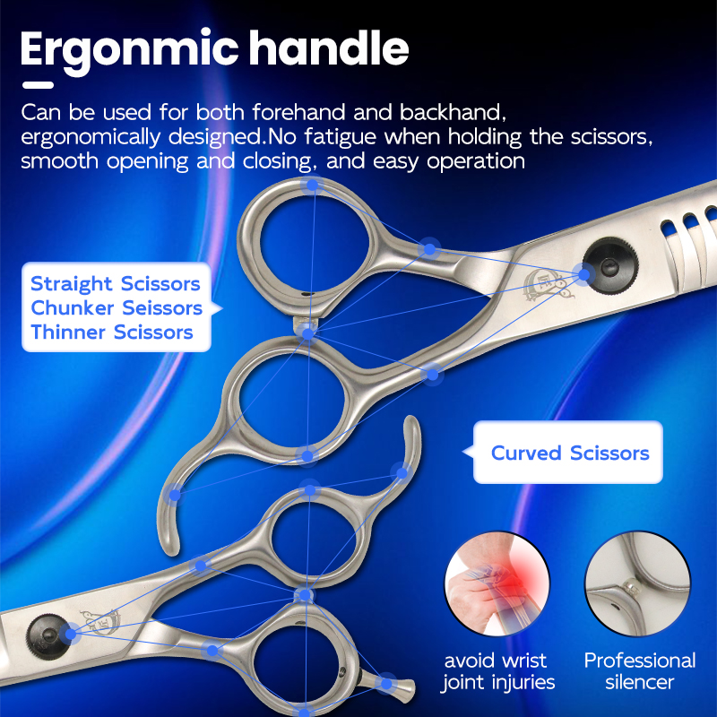 Kraankobaltstalen 7.5 & 8.0 Inch Honden Trimschaar Set Zwart Recht Gebogen Uitdunningsschaar Voor Honden Trimmer