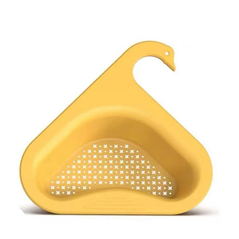 Multifunctional Swan Sink Drain Rack Kitchen Triangular Hanging Fruits Vegetables Drain Shelf Kitchen Dry Wet Separation Basket: YELLOW