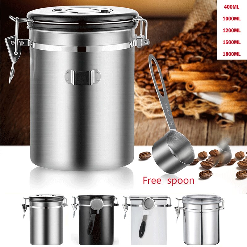 Stainless Steel Airtight Coffee Container Storage Canister Set Coffee jar Canister With Scoop For Coffee Beans Tea 1.5L
