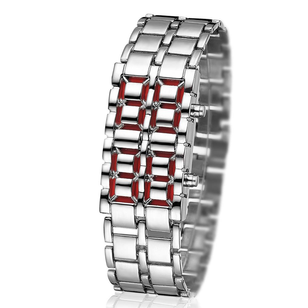 Lava iron samurai herenhorloge luxe roestvrijstalen band led-horloges heren sport elektronisch horloge led digitaal horloge reloj hombre