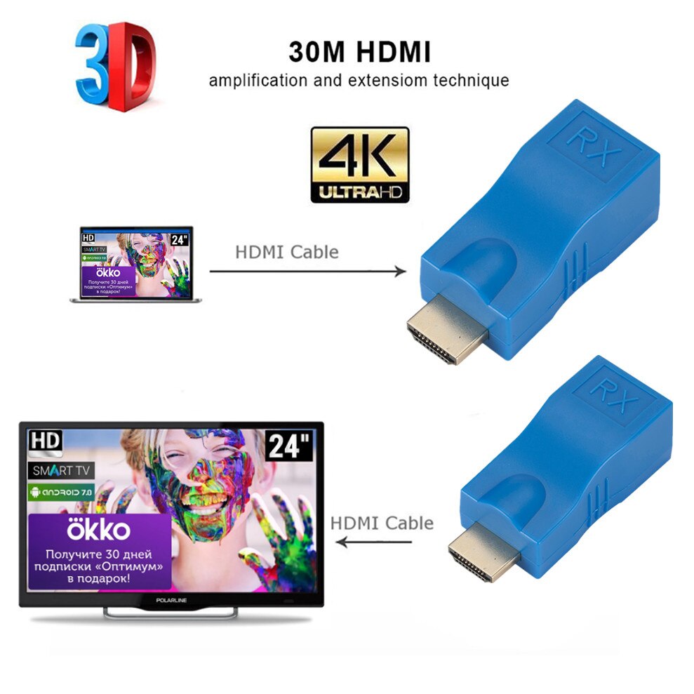 TQQLSS 4K HDMI-compatible Extender Extension up to 30m Over CAT5e / 6 UTP LAN Ethernet Cable RJ45 Ports LAN Network