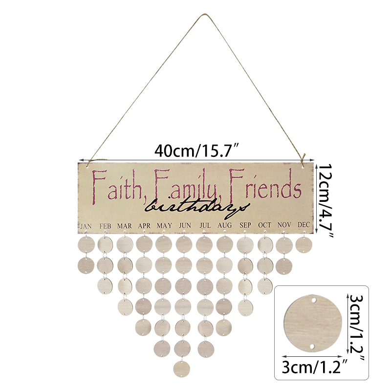 Calendario de madera DIY para cumpleaños, tablero de calendario para días especiales, recordatorio de cumpleaños para amigos y familia, decoración colgante: B01