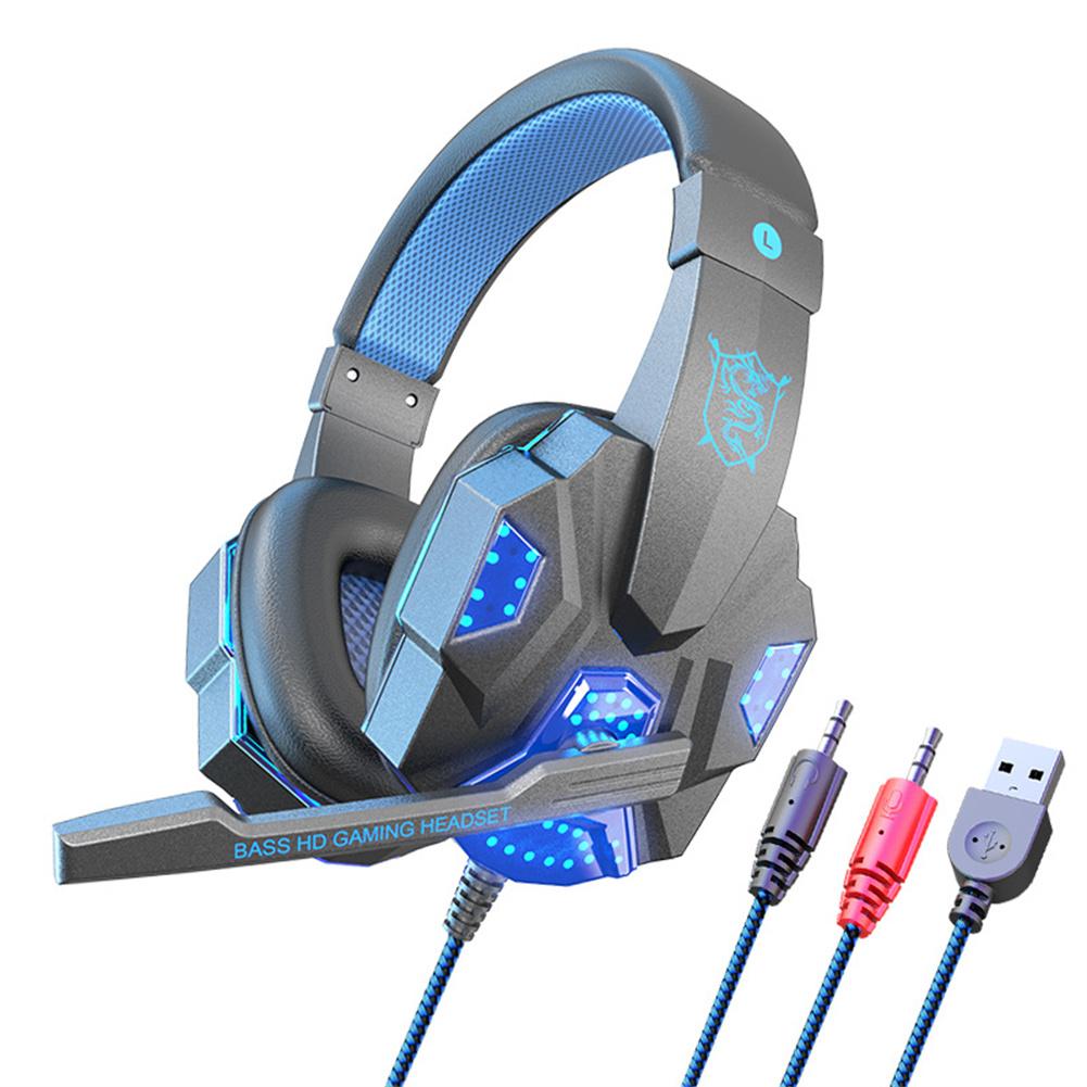 Wired Gaming Headset Met Microfoon 3.5Mm Krachtige Geluid Hoofdtelefoon Voor Kantoor Elektronica Computer Pc Gamers Gaming Hoofdtelefoon: Blue with light