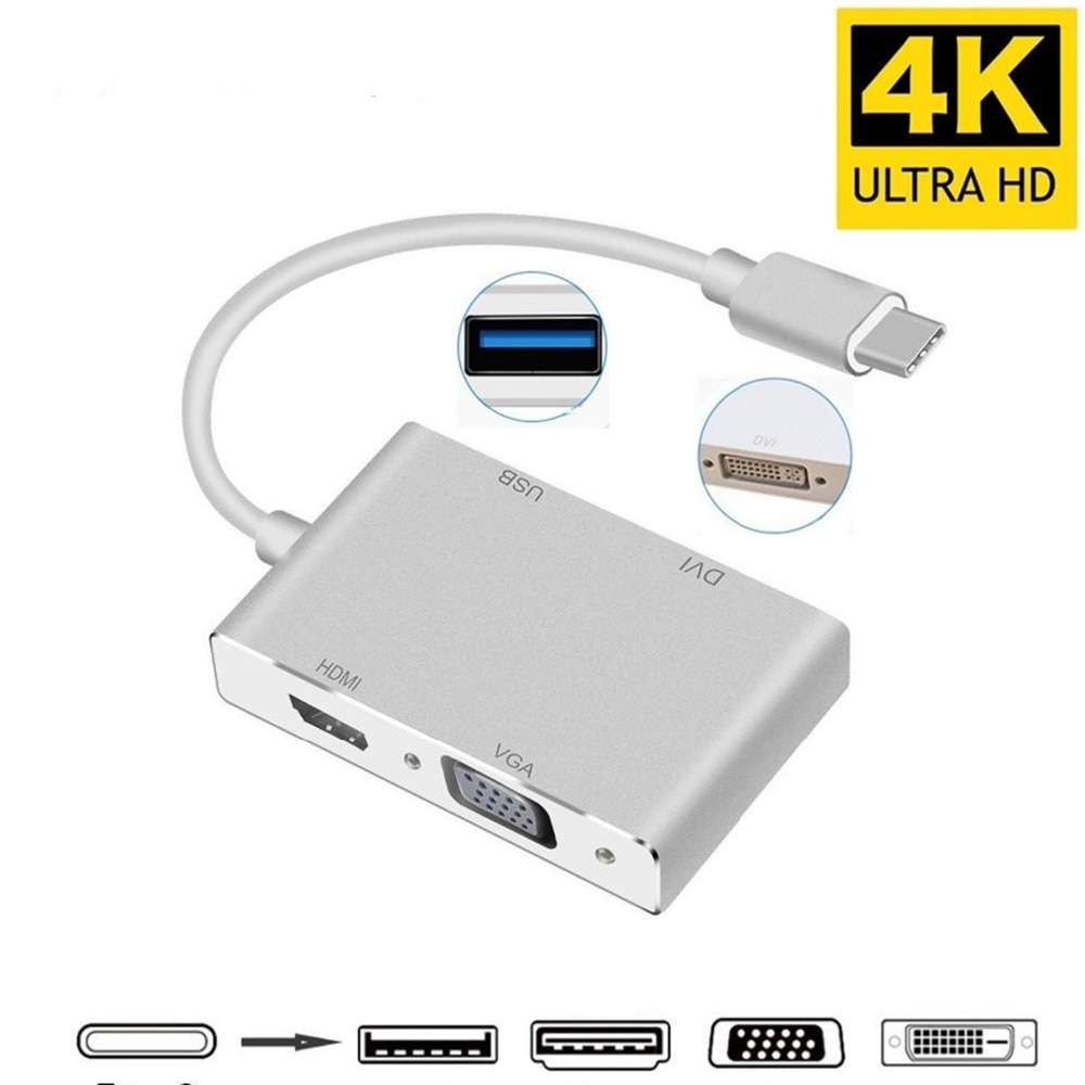 4 In 1 Usb C Hub Type C Naar Hd Vga Dvi Usb 3.0 Adapter Kabel Voor Laptop Apple Macbook google Chromebook Pixel: 4 in usb c hub