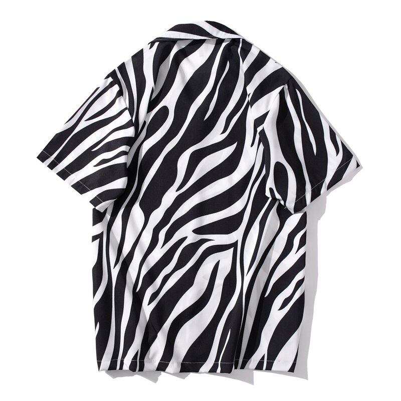 Herre zebra print skjorte afslappet strandprintede korte ærmer mænd kvinder hawaii oversize harajuku streetwear toppe