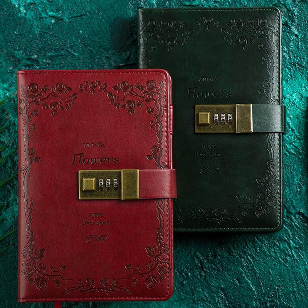 XRHYY Digitale Wachtwoord Notebook Lederen Bindmiddel Journal Cijferslot dagboek Print Bronzing Vergrendeling Journal Dagboek