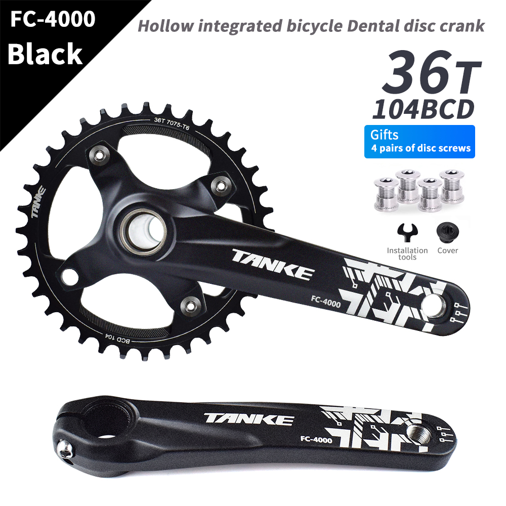 TANKE Crankset 170MM Bicycle Chainring hollow integrated crankset 104 BCD Narrow Wide Bike MTB Crown Square Hole Sprocket crank: Dark Grey