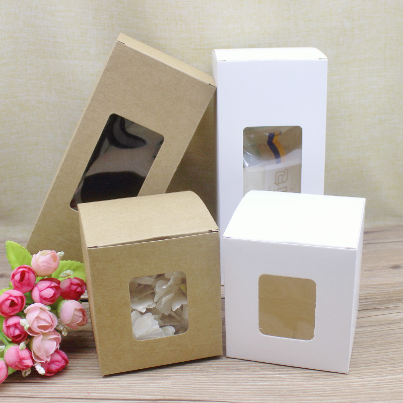 10 Stuks Diy Vintage Kraft Papieren Dozen, Witte Grote Raam Papier Geschenkdozen, Cake Verpakking Dozen, Kerst Geschenkdozen