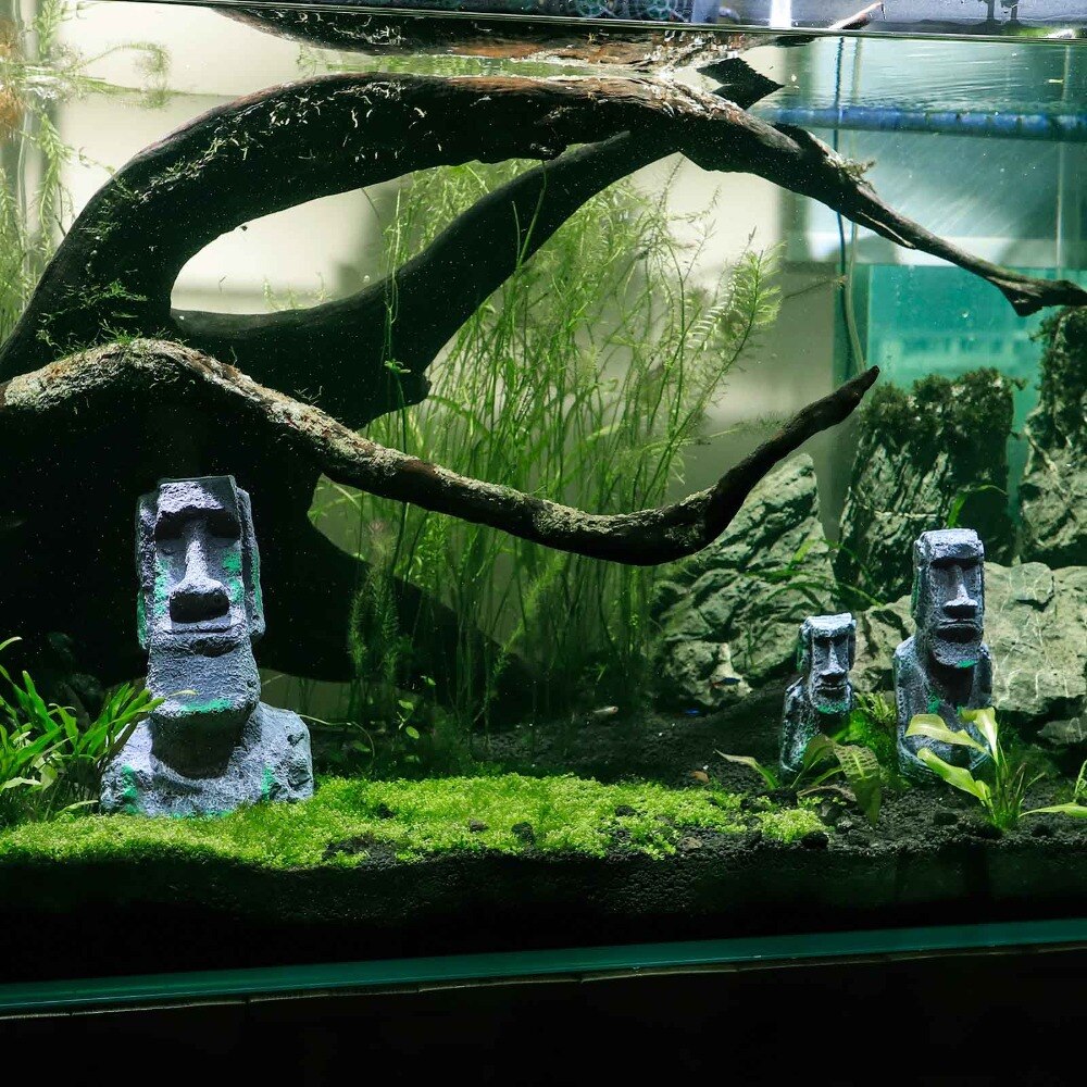 Ancient Easter Island Stone Head Aquarium Ornament, Fish Tank Decoration Accessories Suitable for salt water and fresh water