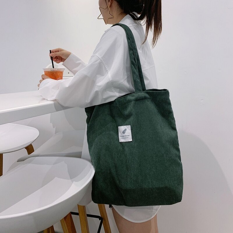 Corduroy Shopping Bag for Women 2022 Female Girls Casual Handbags Soft Reusable Fabric Affordable Shopper Shoulder Totes Bags