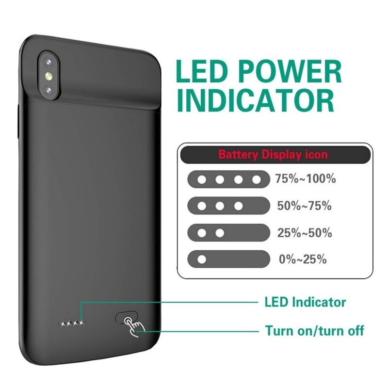 Funda cargador de batería para iPhone, carcasa de carga de batería para iPhone X S XR XS Max 11 Pro Max 6 6s 7 8 Plus