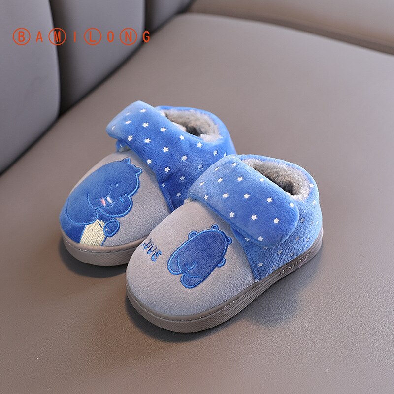BAMILONG Toddler Slippers Kids Baby Shoes Plush Girls Boys Cute Indoor Cartoon Floor Shoes Winter Warm Casual Home Shoes S383