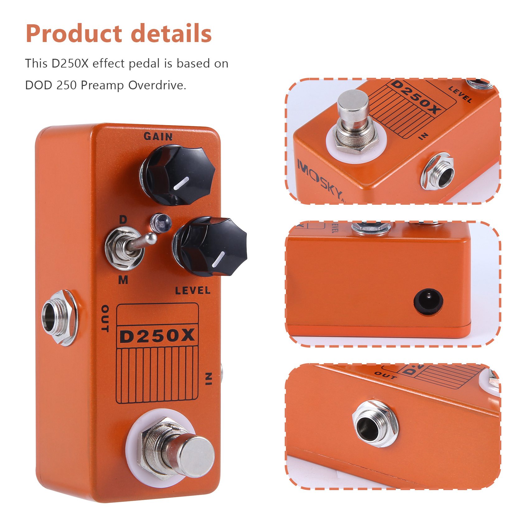 YHVC-Mosky D250X Mini Overdrive Preamp Guitar Effect Pedal with True Bypass Switch