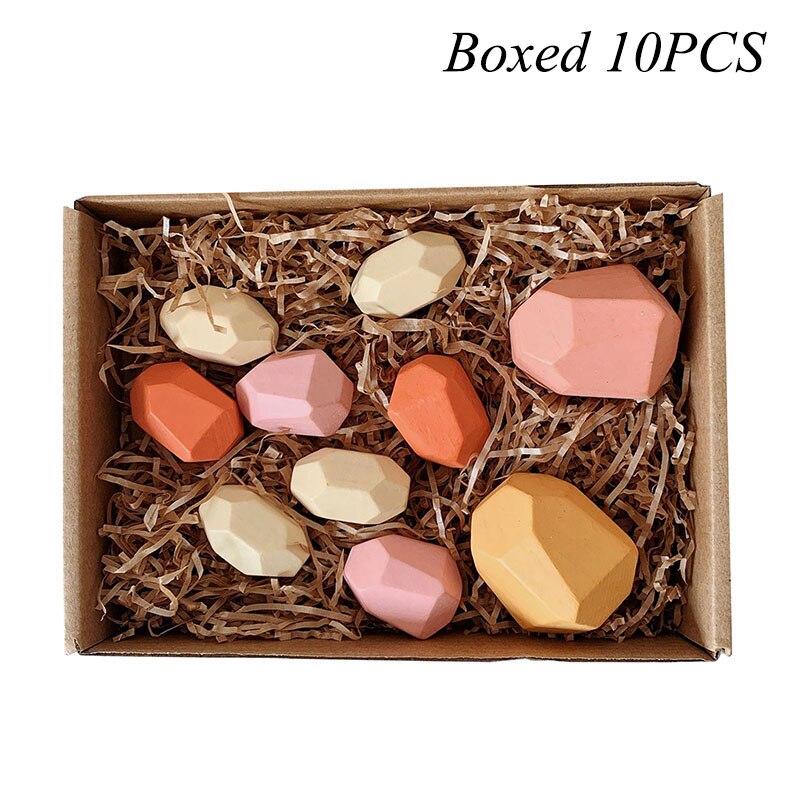 Kinderen Houten Kleurrijke Steen Jenga Bouwsteen Educatief Speelgoed Nordic Stijl Regenboog Stapelen Spel Houten Speelgoed: B-Boxed 10pcs