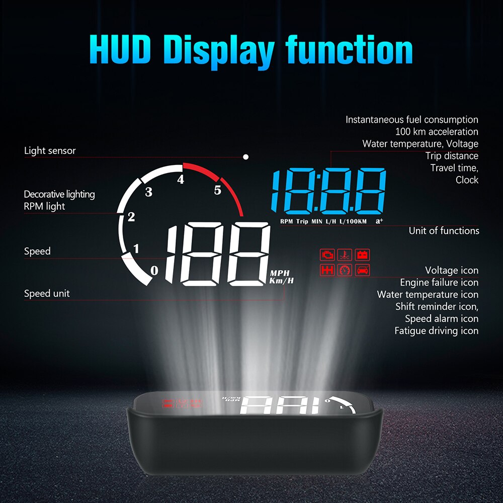 M10 A100 Windshield Projector Driving Safety Car HUD Display OBD2 Overspeed Warning Intelligent Alarm System Car-styling