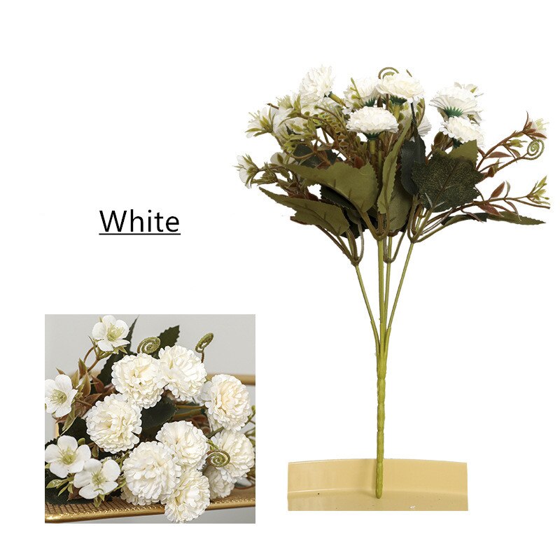 5 grener 11 hoder hjemme juledekor kunstig nellike bukett silke blomster mødre nellike blomst veggmaterialer: Hvit