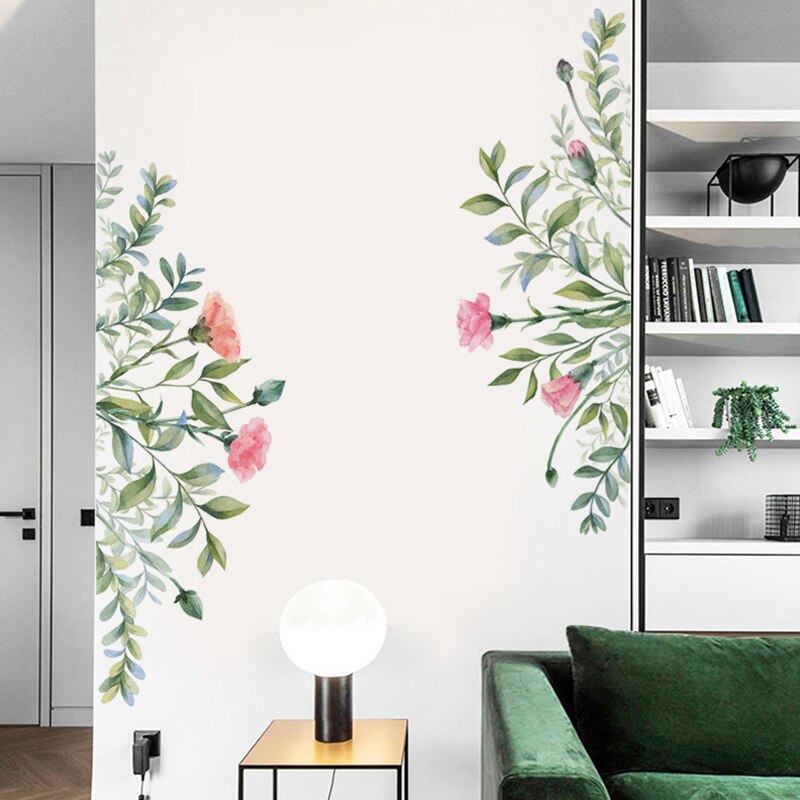 Avtagbara väggklistermärken blommor gröna blad för badrumsdörr väggdekor diy vinyldekaler självhäftande barnrumsmuralmålningar hem
