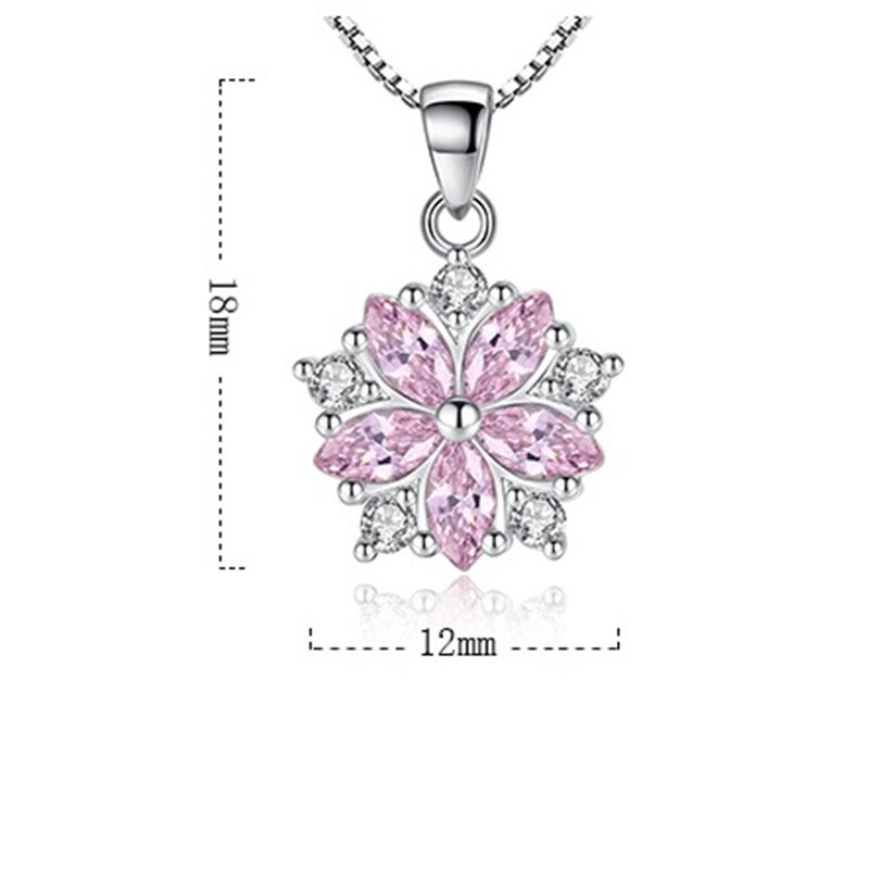 Nehzy 925 sterlingsølv damesmykker pink krystal zirkon blomstervedhæng halskæde længde 45cm