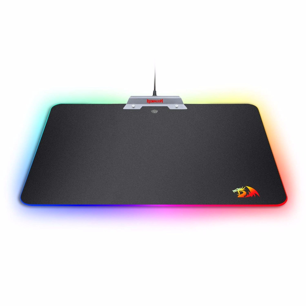 Redragon P011 Orion RGB Mousepad, Harte Oberfläche, Wasserdicht, bunte LED Beleuchtung Spielen Maus Pad matt für Computer Laptop Noteb