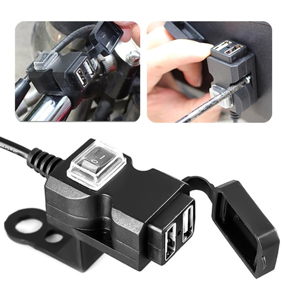 12-24V/9-90V Dual Usb-poorten Motorfiets Stuur Achteruitkijkspiegel Telefoon Oplader