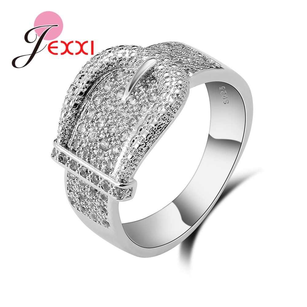 925 Sterling Zilveren Ringen Voor Vrouwen Heldere Gesp Vormige Party Brilliant Met Micro Crystal Zirkoon Accessoire